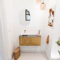 JOYA-DLUX 90cm mobile lavabo colore Oak. Lavabo FAYE posizione Sinistra senza foro per il rubinetto colore Sombra.-2