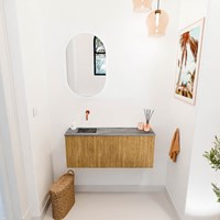 JOYA-DLUX 100cm mueble fondo reducido color Oak. Lavabo FAYE posición Izquierda sin orificio color Sombra.-2