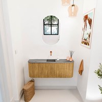 JOYA-DLUX 113,2cm meuble lave-main courbe gauche + droite couleur Oak. Lavabo FAYE position Centrée sans trou pour robinet couleur Sombra.-2