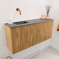 JOYA-DLUX 90cm toiletmeubel kleur Oak. Wastafel FAYE positie Links Zonder kraangat kleur Sombra.-3