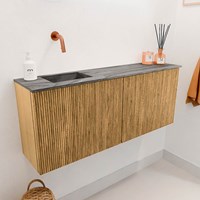 JOYA-DLUX 100cm mueble fondo reducido color Oak. Lavabo FAYE posición Izquierda sin orificio color Sombra.-3