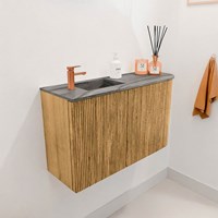 JOYA-DLUX 71,6cm mobile lavabo colore curva destra Oak. Lavabo FAYE posizione Sinistra 1 foro per rubinetto colore Sombra.-3