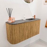 JOYA-DLUX 81,6cm cloakroom vanity set curve left color Oak. Vanity top FAYE position Right 1 tab hole color Sombra.-3
