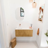 JOYA 90cm toiletmeubel kleur Oak. Wastafel FAYE positie Links Zonder kraangat kleur Talc.-2