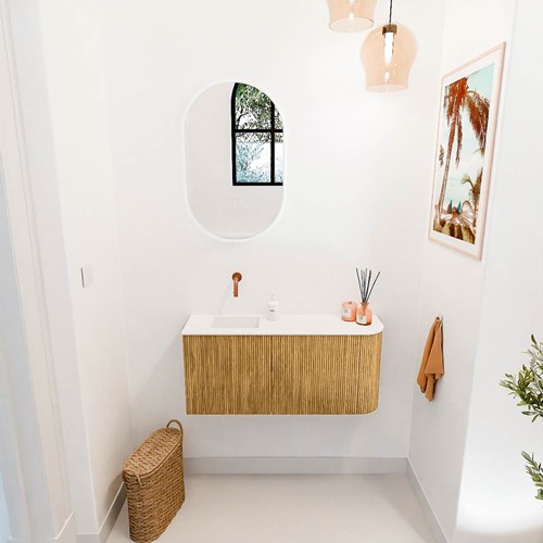 JOYA 91,6cm mobile lavabo colore curva destra Oak. Lavabo FAYE posizione Sinistra senza foro per il rubinetto colore Talc.-2