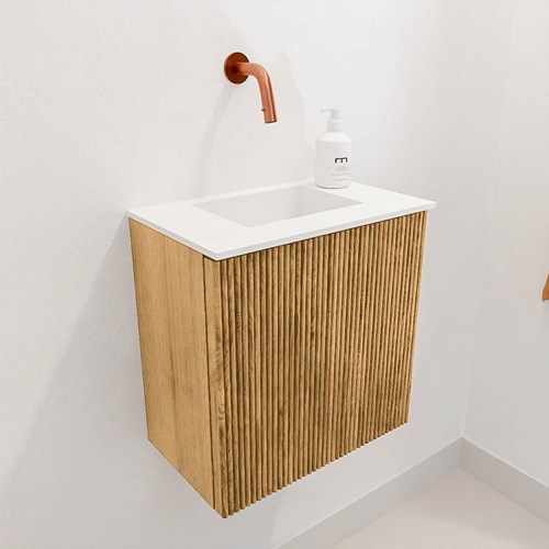 JOYA 40cm mobile lavabo colore Oak. Lavabo FAYE posizione Centro senza foro per il rubinetto colore Talc.-3