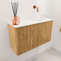 JOYA 70cm toiletmeubel kleur Oak. Wastafel FAYE positie Rechts Zonder kraangat kleur Talc.-3