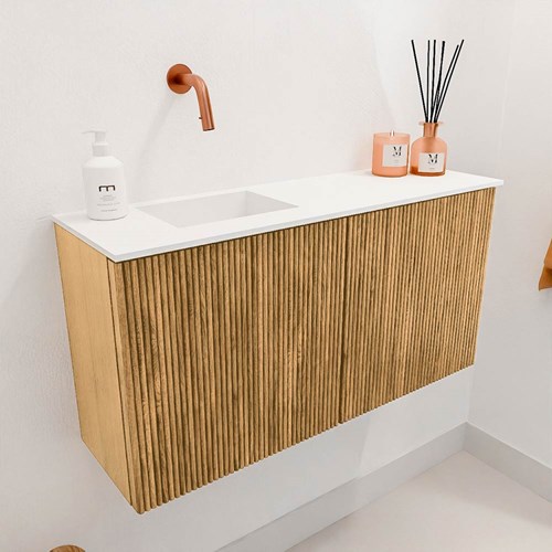 JOYA 80cm mobile lavabo colore Oak. Lavabo FAYE posizione Sinistra senza foro per il rubinetto colore Talc.-3