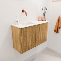 JOYA 71,6cm toiletmeubel ronding rechts kleur Oak. Wastafel FAYE positie Links Zonder kraangat kleur Talc.-3
