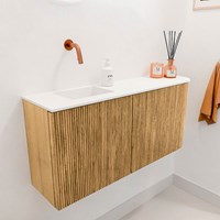 JOYA 91,6cm mobile lavabo colore curva destra Oak. Lavabo FAYE posizione Sinistra senza foro per il rubinetto colore Talc.-3