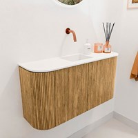 JOYA 83,2cm meuble lave-main courbe gauche + droite couleur Oak. Lavabo FAYE position Centrée sans trou pour robinet couleur Talc.-3