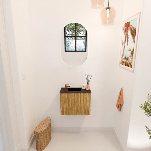 JOYA 50cm mueble fondo reducido color Oak. Lavabo FAYE posición Izquierda 1 orificio color Urban.-2