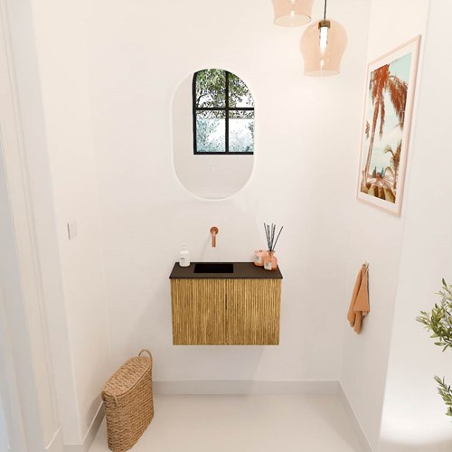 JOYA 60cm mobile lavabo colore Oak. Lavabo FAYE posizione Sinistra senza foro per il rubinetto colore Urban.-2
