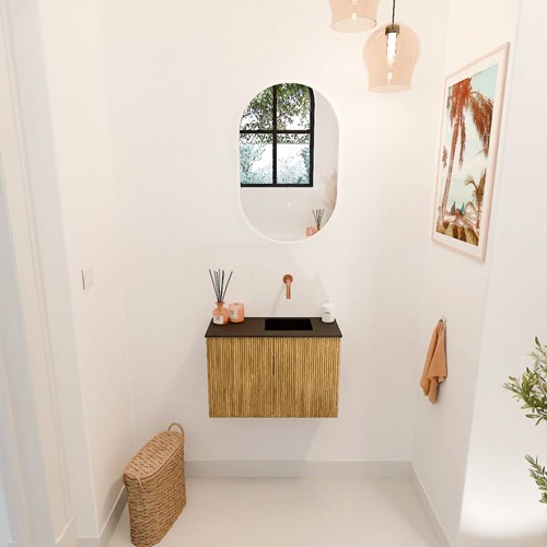 JOYA 60cm toiletmeubel kleur Oak. Wastafel FAYE positie Rechts Zonder kraangat kleur Urban.-2