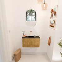 JOYA 70cm mueble fondo reducido color Oak. Lavabo FAYE posición Centro sin orificio color Urban.-2