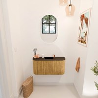 JOYA 83,2cm mueble fondo reducido curva izquierda + derecha color Oak. Lavabo FAYE posición Centro 1 orificio color Urban.-2