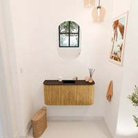 JOYA 93,2cm WC-möbel kurve links + rechts farbe Oak. Einbauwaschbecken FAYE position Mittig 1 hahnloch farbe Urban.-2