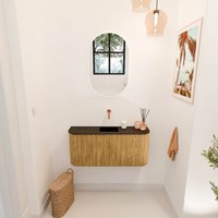 JOYA 93,2cm toiletmeubel ronding links + rechts kleur Oak. Wastafel FAYE positie Midden Zonder kraangat kleur Urban.-2
