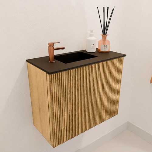 JOYA 50cm mueble fondo reducido color Oak. Lavabo FAYE posición Izquierda 1 orificio color Urban.-3