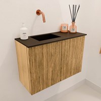 JOYA 60cm mobile lavabo colore Oak. Lavabo FAYE posizione Sinistra senza foro per il rubinetto colore Urban.-3
