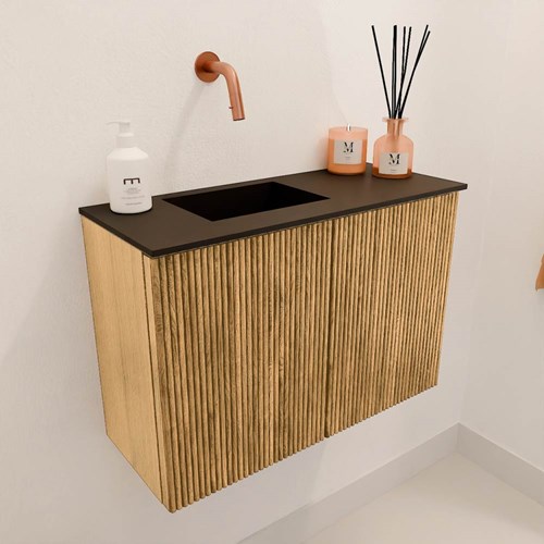 JOYA 60cm mobile lavabo colore Oak. Lavabo FAYE posizione Sinistra senza foro per il rubinetto colore Urban.-3