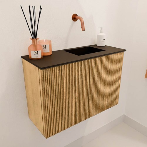 JOYA 60cm toiletmeubel kleur Oak. Wastafel FAYE positie Rechts Zonder kraangat kleur Urban.-3