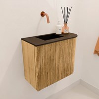 JOYA 51,6cm mueble fondo reducido curva derecha color Oak. Lavabo FAYE posición Izquierda sin orificio color Urban.-3