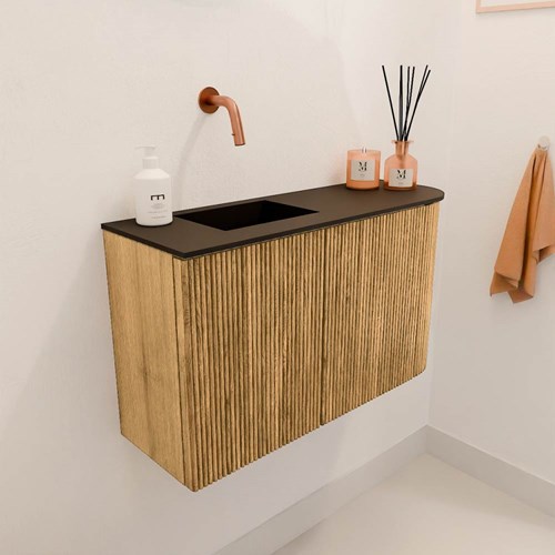 JOYA 71,6cm WC-möbel kurve rechts farbe Oak. Einbauwaschbecken FAYE position Links kein hahnloch farbe Urban.-3