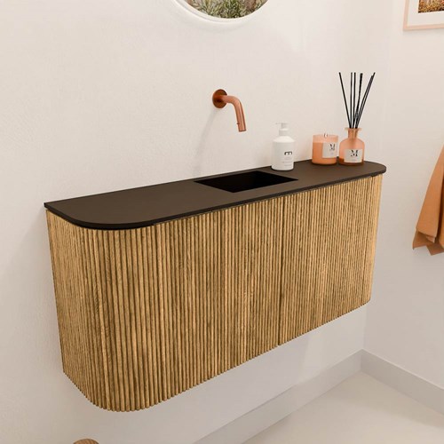 JOYA 93,2cm toiletmeubel ronding links + rechts kleur Oak. Wastafel FAYE positie Midden Zonder kraangat kleur Urban.-3