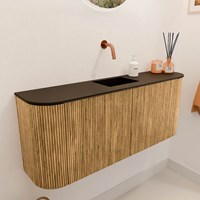 JOYA 103,2cm mueble fondo reducido curva izquierda + derecha color Oak. Lavabo FAYE posición Centro sin orificio color Urban.-3
