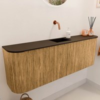 JOYA 123,2cm mueble fondo reducido curva izquierda + derecha color Oak. Lavabo FAYE posición Centro sin orificio color Urban.-3