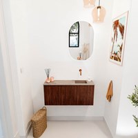 JOYA-DLUX 90cm toiletmeubel kleur Ruby. Wastafel FAYE positie Rechts Zonder kraangat kleur Arena.-2