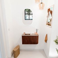 JOYA-DLUX 71,6cm meuble lave-main courbe droite couleur Ruby. Lavabo FAYE position Gauche 1 trou pour robinetter couleur Arena.-2