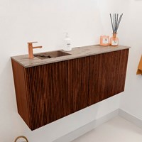 JOYA-DLUX 90cm mueble fondo reducido color Ruby. Lavabo FAYE posición Izquierda 1 orificio color Arena.-3