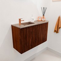 JOYA-DLUX 71,6cm meuble lave-main courbe droite couleur Ruby. Lavabo FAYE position Gauche 1 trou pour robinetter couleur Arena.-3
