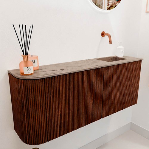 JOYA-DLUX 101,6cm meuble lave-main courbe gauche couleur Ruby. Lavabo FAYE position Droite sans trou pour robinet couleur Arena.-3
