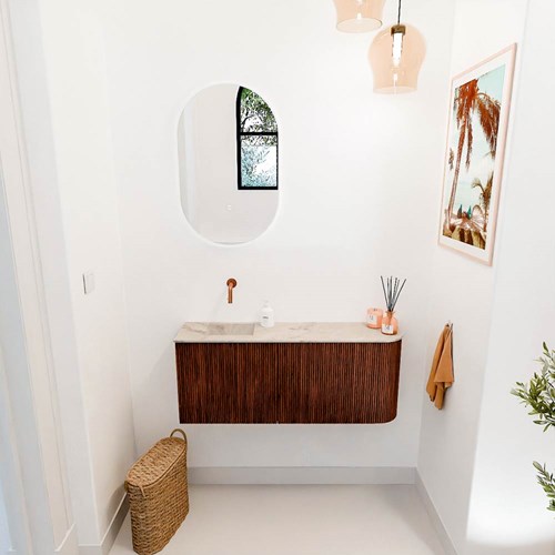 JOYA-DLUX 101,6cm toiletmeubel ronding rechts kleur Ruby. Wastafel FAYE positie Links Zonder kraangat kleur Frappe.-2
