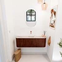 JOYA-DLUX 123,2cm cloakroom vanity set curve left + right color Ruby. Vanity top FAYE position Center without tab hole color Frappe.-2