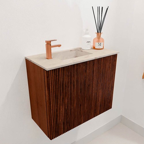 JOYA-DLUX 50cm cloakroom vanity set color Ruby. Vanity top FAYE position Left 1 tab hole color Frappe.-3