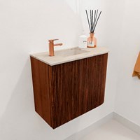 JOYA-DLUX 51,6cm mobile lavabo colore curva destra Ruby. Lavabo FAYE posizione Sinistra 1 foro per rubinetto colore Frappe.-3