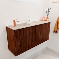 JOYA-DLUX 91,6cm mueble fondo reducido curva derecha color Ruby. Lavabo FAYE posición Izquierda 1 orificio color Frappe.-3