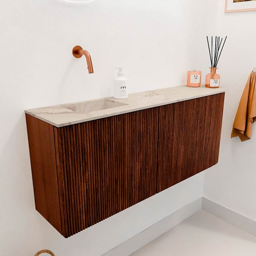 JOYA-DLUX 101,6cm toiletmeubel ronding rechts kleur Ruby. Wastafel FAYE positie Links Zonder kraangat kleur Frappe.-3