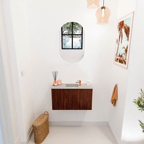 JOYA-DLUX 70cm mobile lavabo colore Ruby. Lavabo FAYE posizione Centro 1 foro per rubinetto colore Glace.-2