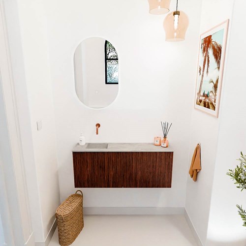 JOYA-DLUX 100cm cloakroom vanity set color Ruby. Vanity top FAYE position Left without tab hole color Glace.-2