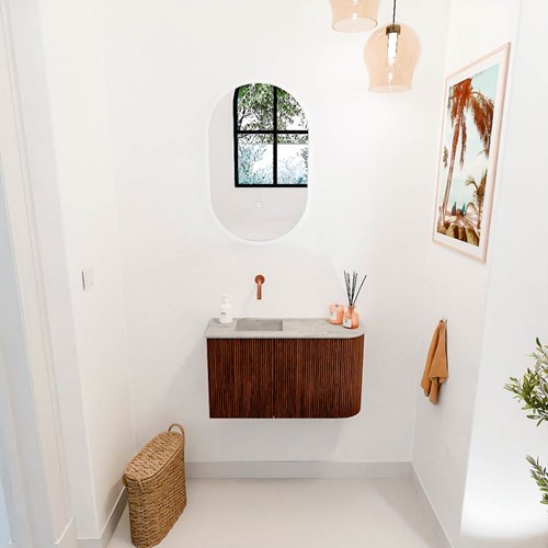 JOYA-DLUX 71,6cm toiletmeubel ronding rechts kleur Ruby. Wastafel FAYE positie Links Zonder kraangat kleur Glace.-2
