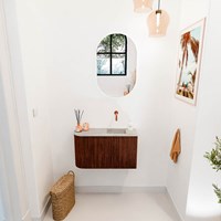 JOYA-DLUX 71,6cm toiletmeubel ronding links kleur Ruby. Wastafel FAYE positie Rechts Zonder kraangat kleur Glace.-2
