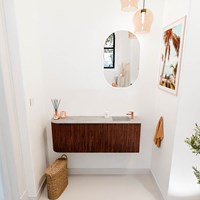JOYA-DLUX 111,6cm mobile lavabo colore curva sinistra Ruby. Lavabo FAYE posizione Destra 1 foro per rubinetto colore Glace.-2