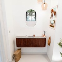 JOYA-DLUX 123,2cm mobile lavabo colore curva sinistra + destra Ruby. Lavabo FAYE posizione Centro 1 foro per rubinetto colore Glace.-2