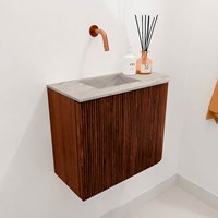 JOYA-DLUX 51,6cm toiletmeubel ronding rechts kleur Ruby. Wastafel FAYE positie Links Zonder kraangat kleur Glace.-3