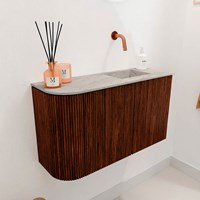JOYA-DLUX 71,6cm toiletmeubel ronding links kleur Ruby. Wastafel FAYE positie Rechts Zonder kraangat kleur Glace.-3
